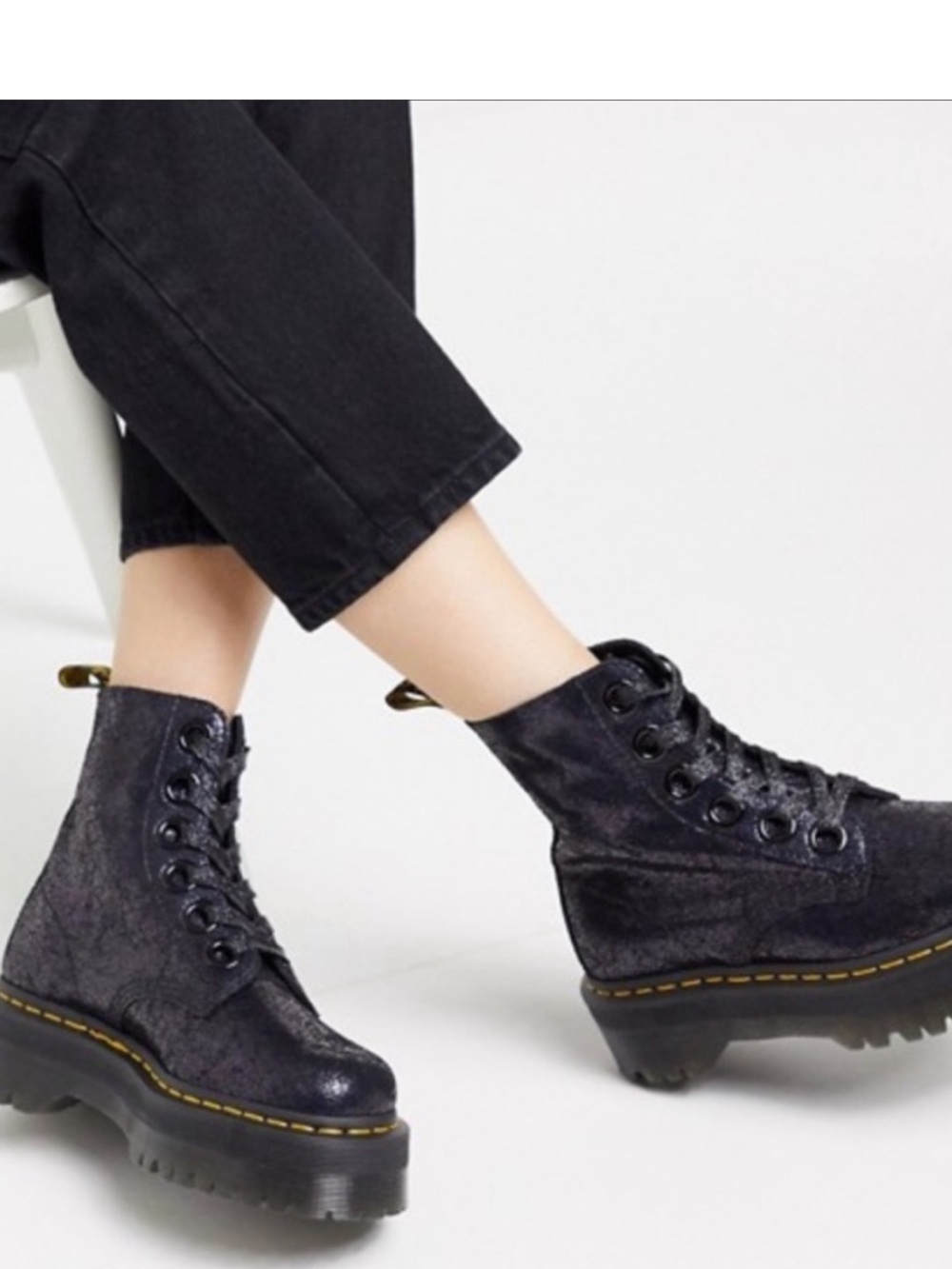 Dr. Martens Black Velvet Platform Combat Boots